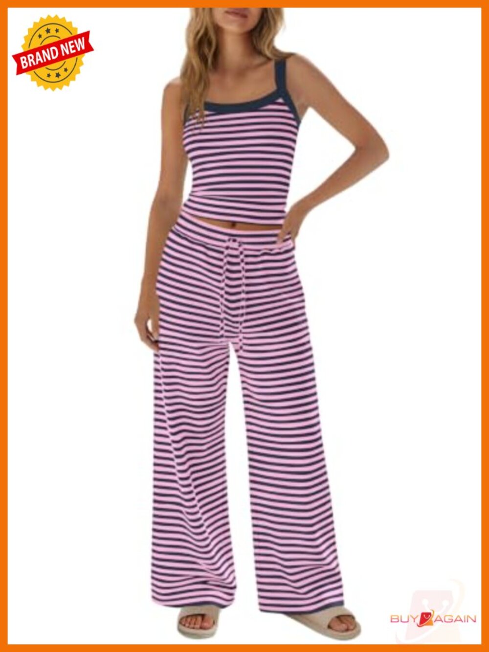 Striped Lounge Set Spaghetti Strap Tank Top and Pants 2 Piece